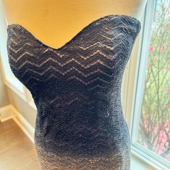 Jump Apparel Long Formal Black Ombre Chevron Strapless Gown Dress - Picture 6 of 16